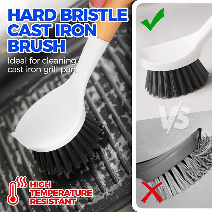 Holikme 3 Pack Dish Brush with Bamboo Handle Cleaning Brush, Pans and Vegetables - Image 3