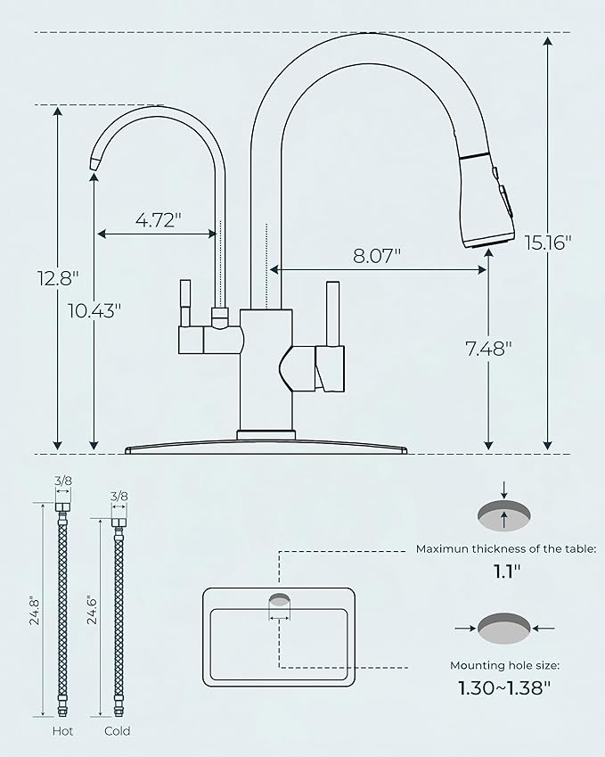 FORIOUS Kitchen Faucet with Purified Water, 2 Handle, Brushed Nickel | - Image 4