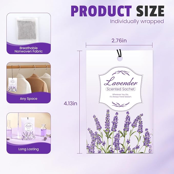 FURWEY 24 Packs Lavender Scented Sachets, Long Lasting Sachet Bag - Image 7