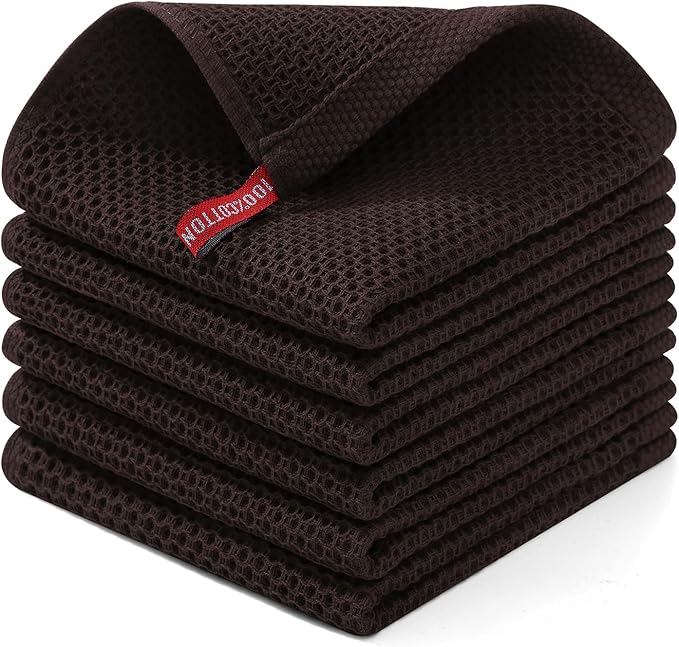 Homaxy 100% Cotton Waffle Weave Kitchen Dish Cloths 6-Pack, Dark Brown | 12 x by Homaxy