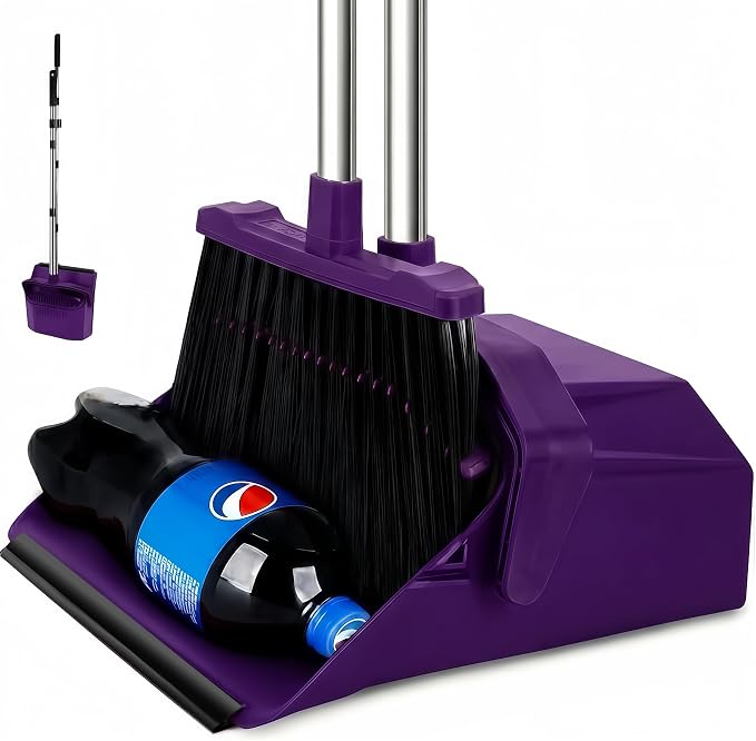 Broom and Dustpan Set for Home, ZeroGap Lip, Upright Storage Broom Combo for by Tiumso