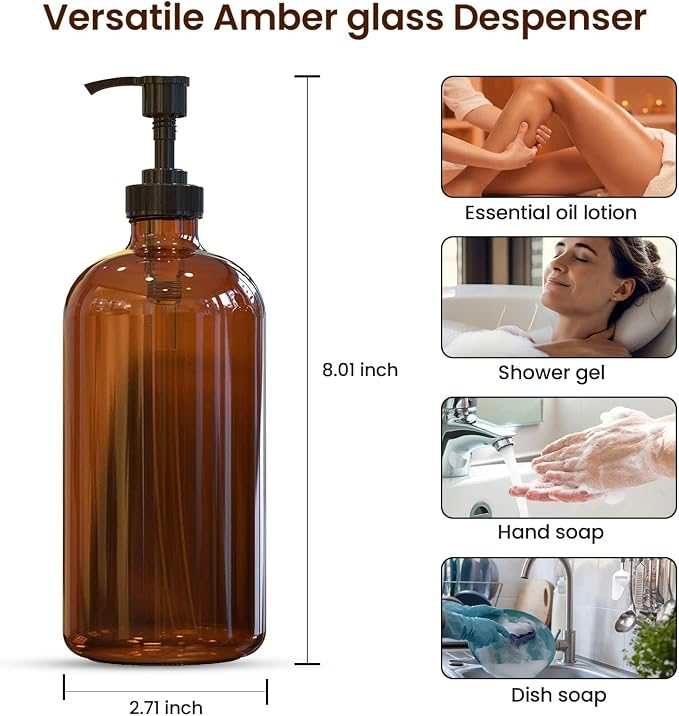 Sunrise Premium Amber Glass Soap Dispenser - Image 3