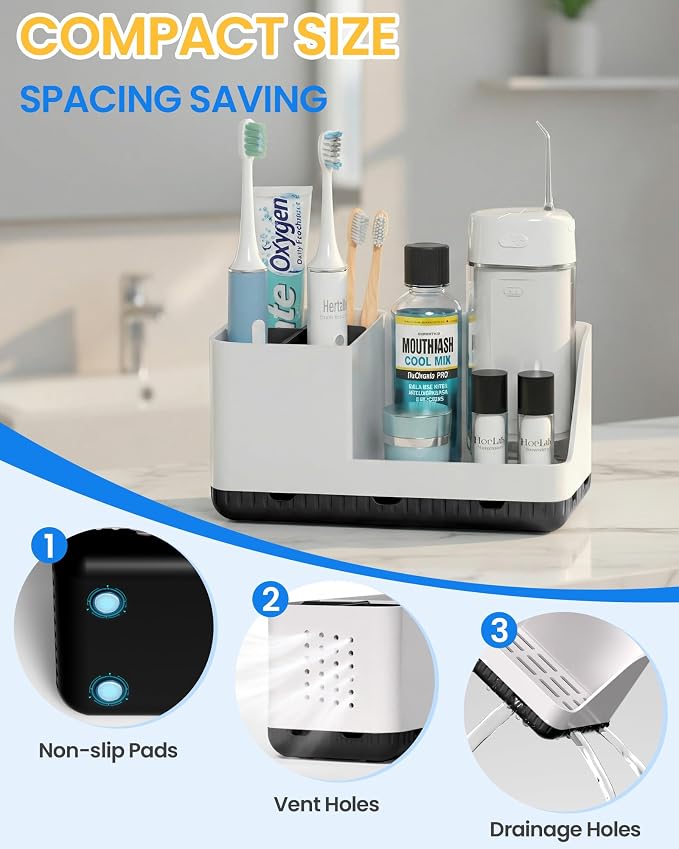 Toothbrush Holder Bathroom Counter Organizer & Storage Detachable | Anti-Slip - Image 4