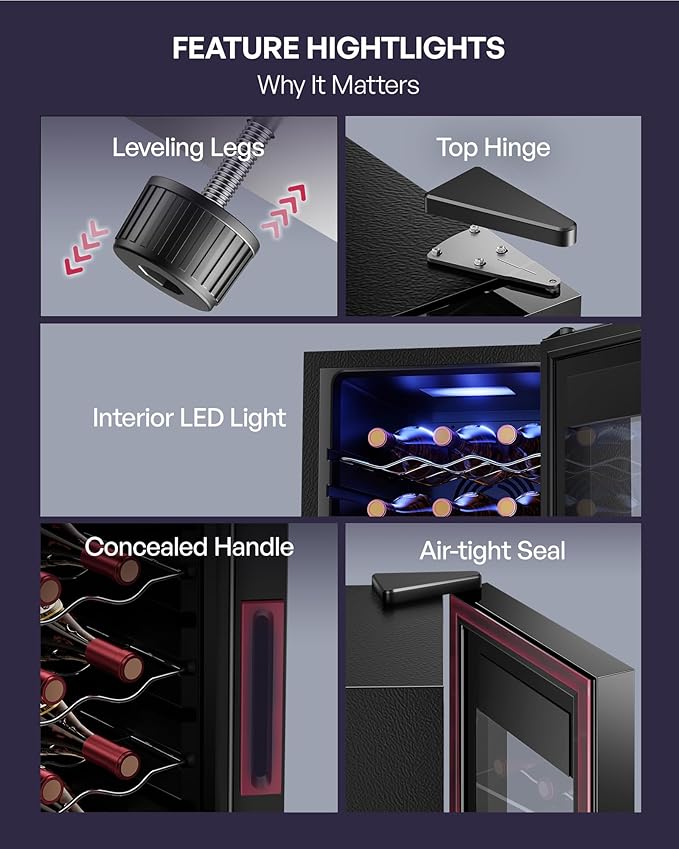 18 Bottle Compressor Wine Cooler Refrigerator，Freestanding Wine Fridge with Digital Temperature Control & Double-layer Glass Door, 41-64°F Wine Cellar for Red Wine, Champagne, Beer, Black