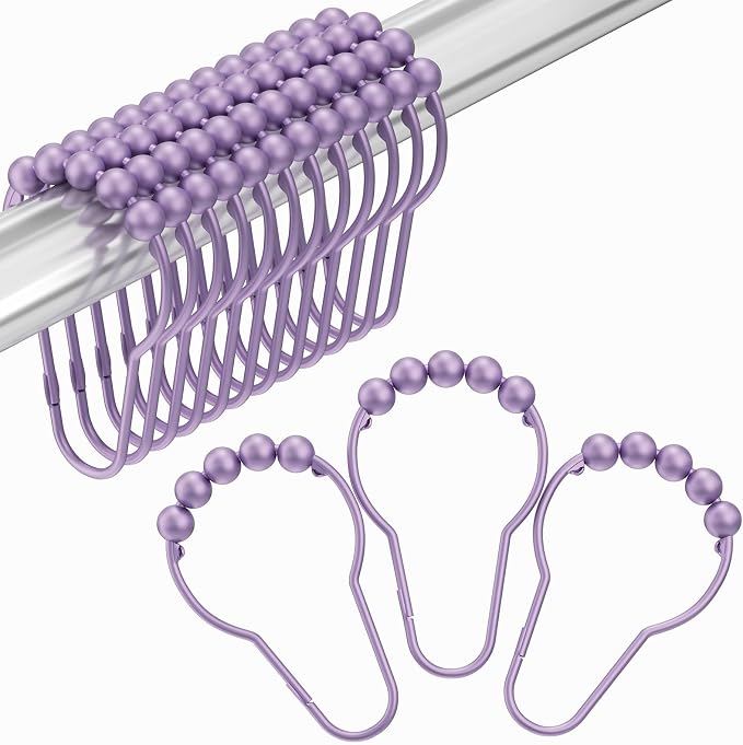 Shower Curtain Hooks, Rust Resistant Purple Shower Curtain Hooks by Amazer
