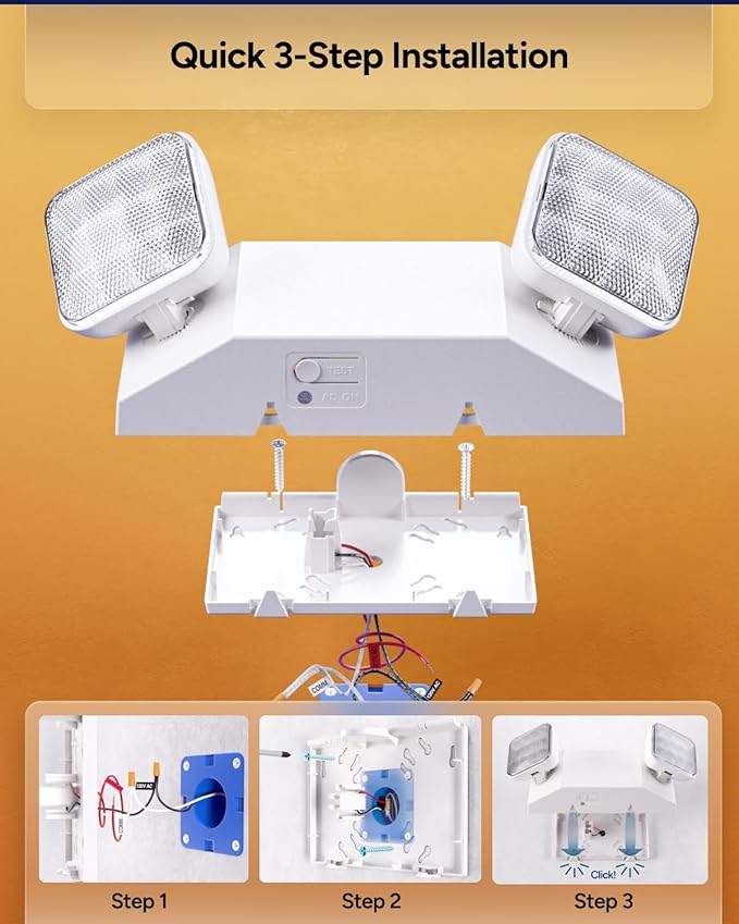 Sunco LED Emergency Lights, Commercial Lighting for Business, Power Outages, Offices, with Backup Battery (90 Minutes), Wall Mount, Hard Wired, 120-277V, Fire Resistant (94V-0) UL 2 Pack.