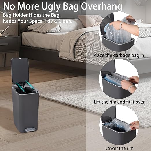 Small Bathroom Trash Can with Lid, 2.1 Gallon Slim Step Trash Can, Narrow - Image 5