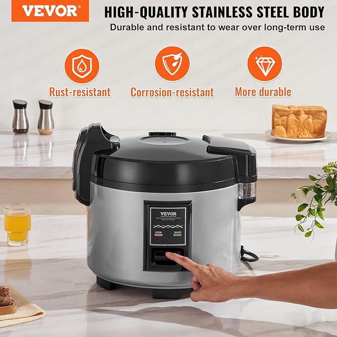 VEVOR Commercial Rice Cooker, 45-Cup Rice Cooker, 9.51 Qt / 9 Liter Large Rice Cooker and Warmer with Nonstick Inner Pot, Fast Cooking and 12-Hour Keep Warm, with Rice Cup and Paddle, for Restaurant