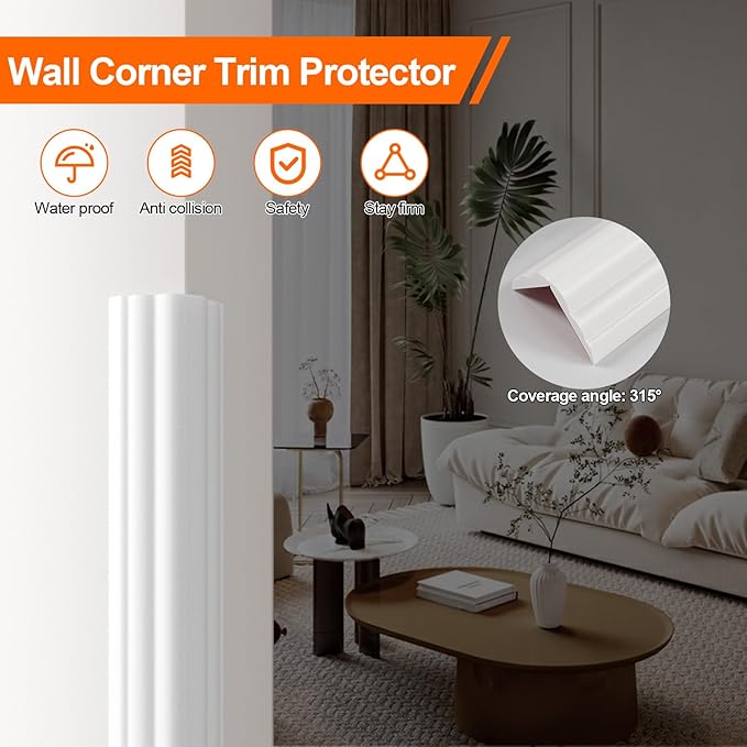 Wall Corner Protector & Edge Guard，Peel and Stick Wall Trim Moulding Inside & Outside Corner Molding Trim Caulk Strip, Self Adhesive Trim for Wall Edge,Ceiling,Countertop, 2.36” W x20’ L，White