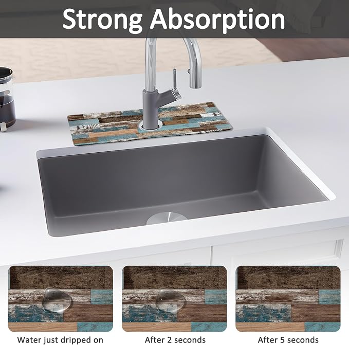 2PCS 15" X 5.5" Kitchen Sink Splash Guard Faucet Mat Wood Grain Super Absorbent - Image 3