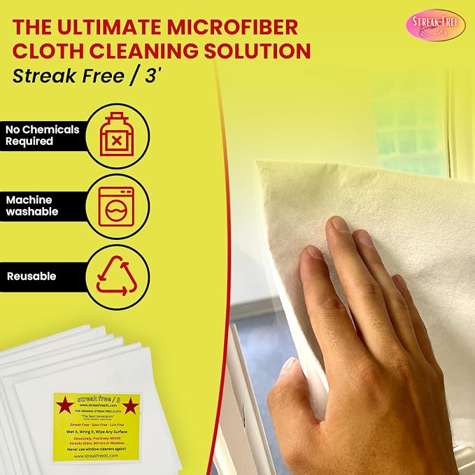 Streak Free/3 Microfiber Glass Cleaning Cloth, 6 Pack, Lint Free & Reusable | - Image 6