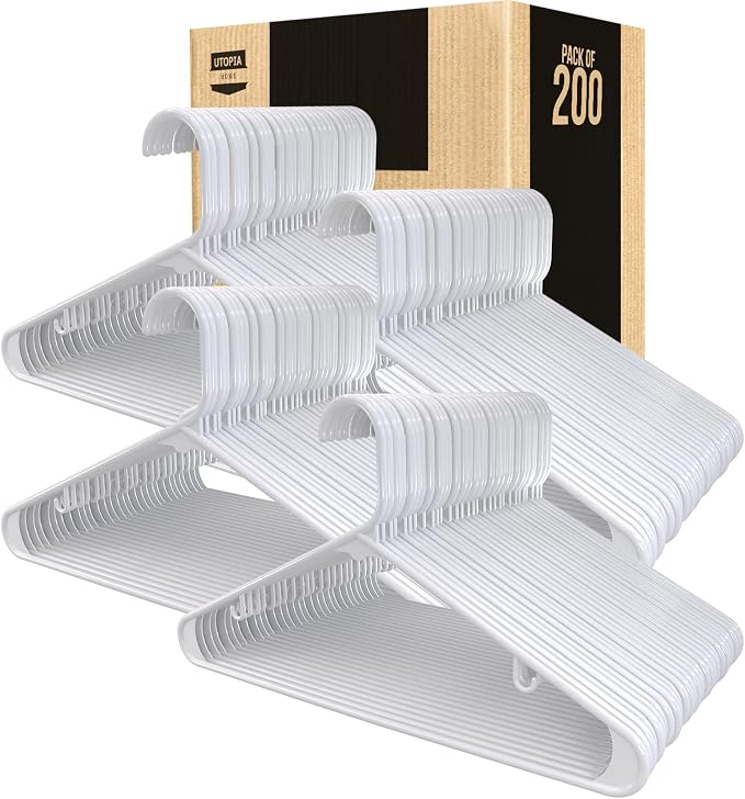 Utopia Home Plastic Hangers 200 Pack – Built-in Strap Hooks White | Space - Image 6