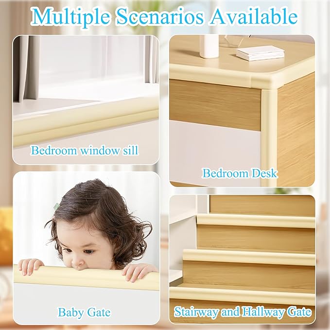 Baby Proofing Edge & Corner Protectors, 1 Roll White Foam L-Shape Self-Adhesive Bumper Strip + 8Corner Guards, Wall & Furniture Safety Bumpers for Nursery, Kitchen, Fireplace, Table, Desk