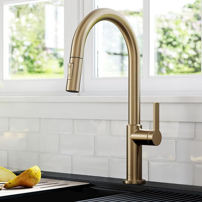 KRAUS Champagne Bronze Pull Down Kitchen Faucet KPF-2820SFACB | 360-degree - Image 9