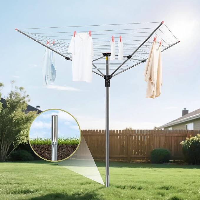 Outdoor Clothes Drying Rack, Portable Umbrella Clothesline, 4-Arm 12 Lines of - Image 2
