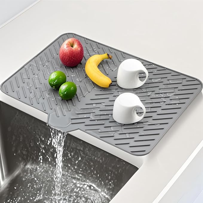 Silicone Dish Drying Mat for Kitchen Counter, Hangable & Roll-Up for by SCYFREID