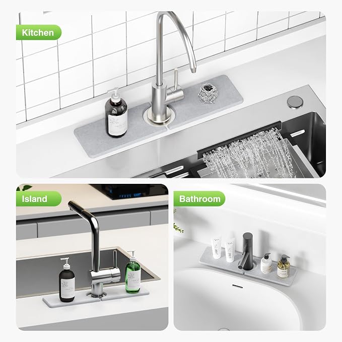 Premium Stone Faucet Mat for Kitchen Sink, 15.8" x 4" Light Gray | Quick Drying - Image 8