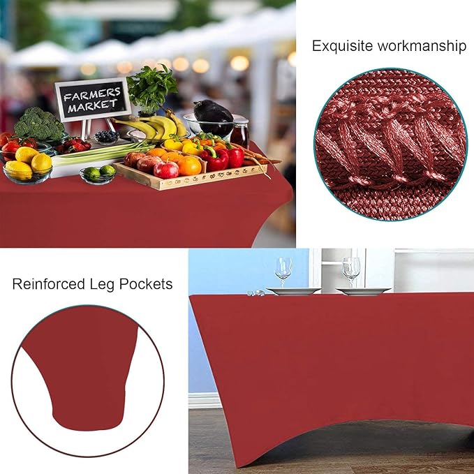 RELIANCER 2 Pack Stretch Spandex Table Covers for Rectangular Tables,8FT Elastic Fitted Tablecloth,Universal Rectangular Table Cloth Protector for Outdoor Party,Wedding,Bar,Birthday,Banquet,Events