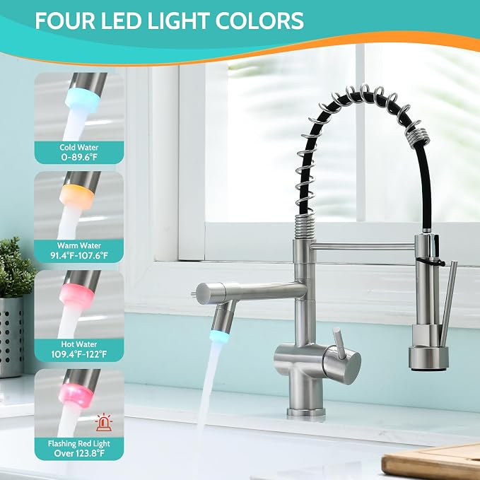 LED Kitchen Faucet with Pull Down Sprayer, Brushed Nickel Faucet - Image 2