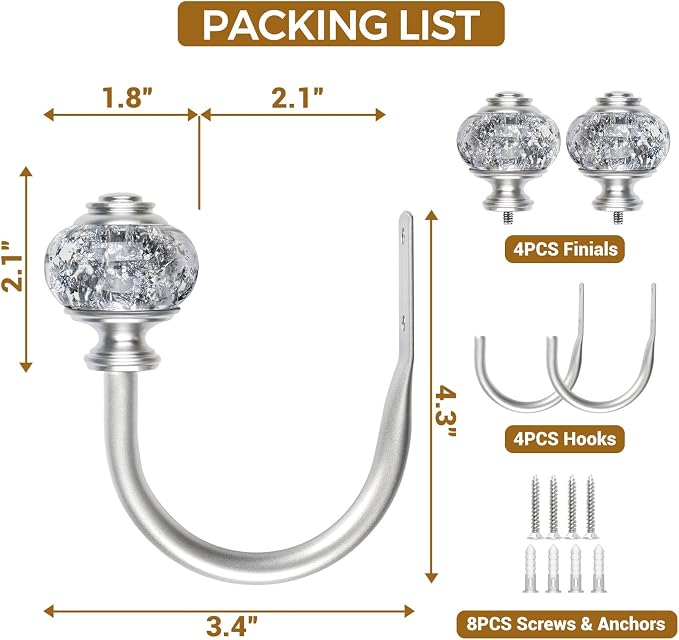 USFOOK Silver Curtain Holdbacks, Decorative Drapery Tiebacks, 2 Pack/1 Pair | - Image 8