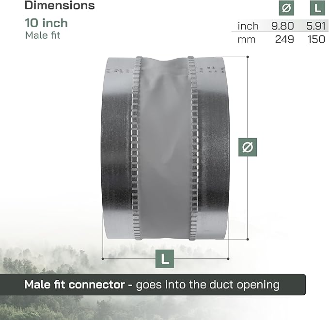Vent Systems 10" Inch Flexible Vibration-Reducing Female Fit Duct Connector – Galvanized Steel Coupling for Joining Two Male Duct Fittings – HVAC Ventilation Inline Noise-Reducing Coupler