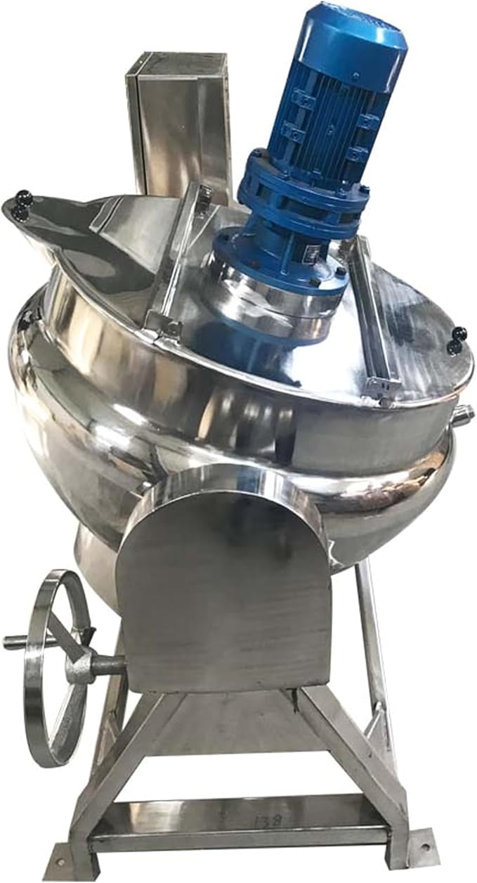 26Gal Commercial Jacketed Kettle with Stirrer Stainless Steel Tilting Stirring Jacketed Kettle for Food Processing Electric Heating 220V 60HZ 3-Phase 1.1KW