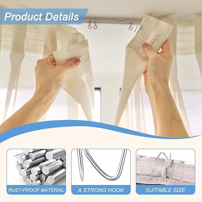 Sopito 200Pcs Curtain Hooks for Door Window Shower Curtain, Durable Metal - Image 4