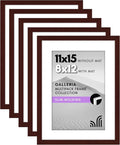 Americanflat 11x15 Picture Frame with Polished Plexiglass - Set of 5 - Use as 8x12 Frame with Mat or Display 11x15 Photo Without Mat - Galleria Collection - Picture Frames for Wall Display - Mahogany