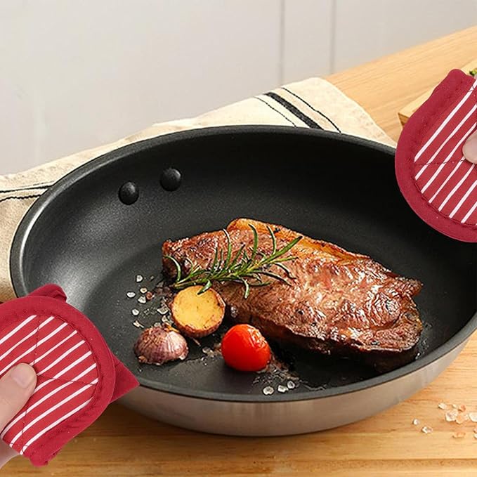 4PCS Cast Iron Pan Handle Covers Sleeve Holders - Heat Resistant Cotton Pan Pot Handle Covers, Non-Slip Hot Handle Covers, Machine Washable Handle Mitts for BBQ and Baking Supplies