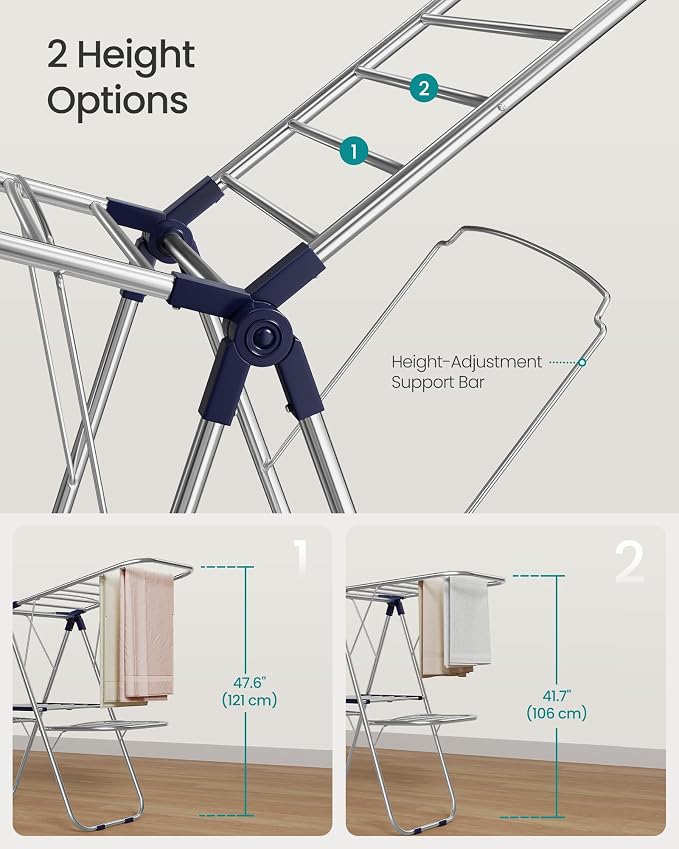 SONGMICS Clothes Drying Rack, Foldable Laundry Drying Rack, Metal Clothes Airer - Image 4