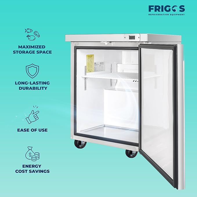 Frigos FG-UCFZ-29 29" 6.7 cu ft Commercial Undercounter Freezer Silver - ETL Certified Stainless Steel, LED Lighting - Perfect for Commercial Kitchens - Low Energy Freezer Included Liftgate