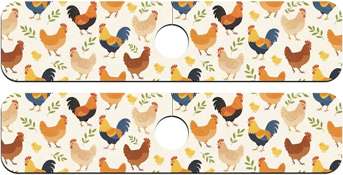 2 Pcs Kitchen Sink Splash Guard Faucet Mat Cute Rooster Faucet Mat - Image 8