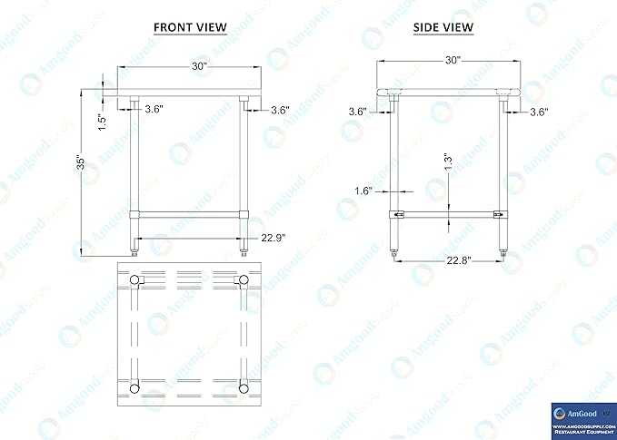 AmGood Stainless Steel Work Table Open Base | NSF Kitchen Island Food Prep | Laundry Garage Utility Bench (30" Long X 30" Deep)