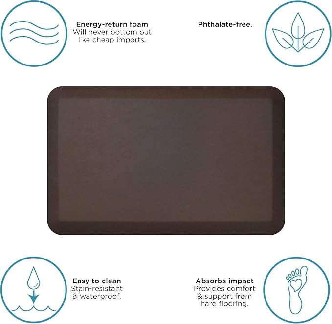 GelPro Anti-Fatigue Designer Comfort Kitchen Floor Mat, 20x32”, Leather Grain Truffle Stain Resistant Surface with 3/4” Thick Ergo-Foam Core for Health and Wellness