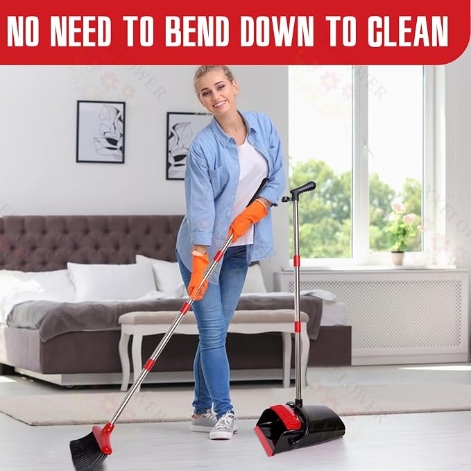 Broom and Dustpan Set, 54.72"Long Handle, Standing Dustpan, Upright Dustpan - Image 4