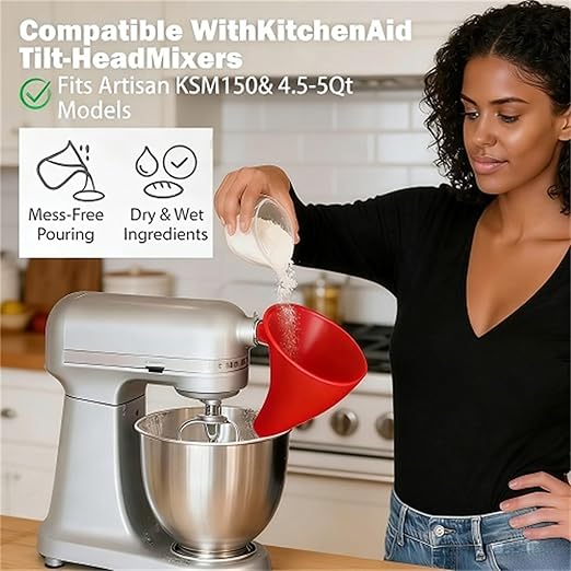 Flour Funnel for Kitchen Aid Mixer, Stand Mixer Attachment, Easy Pour No-Mess Attachment, Anti-Splash Accessory, Durable Dishwasher-Safe Baking Tool (Purple)