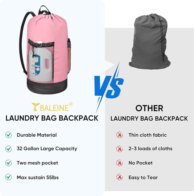 BALEINE 2PK 150L Laundry Bag Backpack, 900D Oxford Fabric Large Travel Laundry - Image 6
