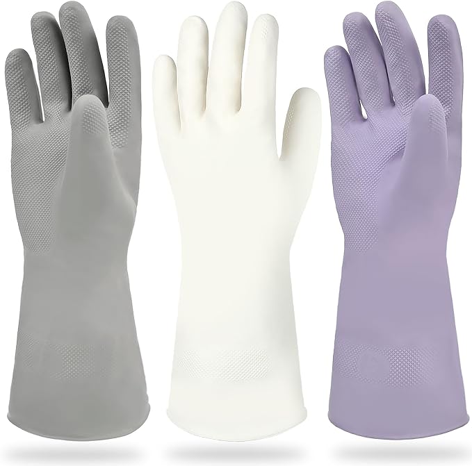 Cleanbear Reusable Dish Washing Rubber Glove Set of 3, Household Cleaning Gloves by Cleanbear
