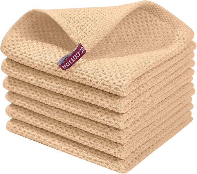 Homaxy 100% Cotton Waffle Weave Kitchen Dish Cloths 6-Pack, Apricot | 12 x 12 by Homaxy