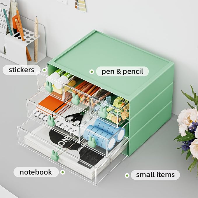 Marbrasse Desk Organizer with 6 Drawers, 3 Tier Stackable Storage Drawers - Image 4