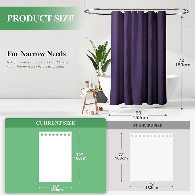 Dynamene Stall Waffle Shower Curtain 256 GSM Heavy Fabric 60x72 Purple - Image 2