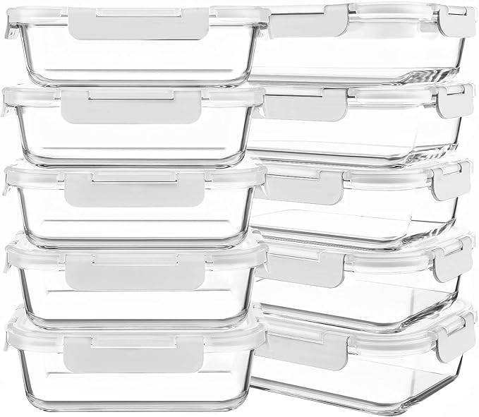 10 Packs 30 oz Glass Meal Prep Containers by KOMUEEUS
