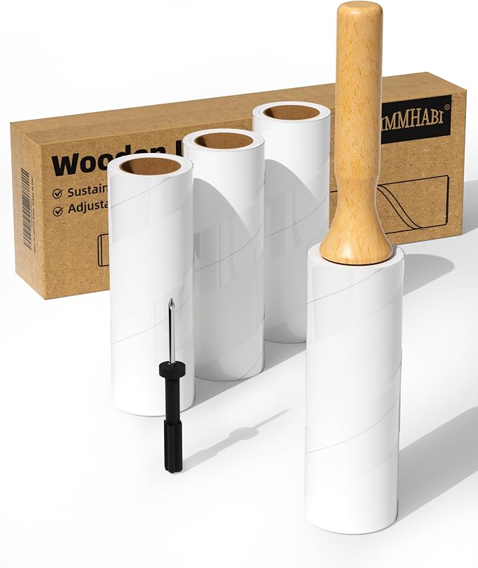 Diagonal Tear Lint Roller with Wooden Handle- 6.3 Inch Refills, 4 Rolls x 100 by IMMHABI