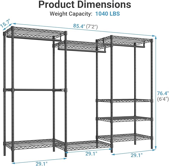 VIPEK V5 Plus Heavy Duty Clothes Rack, Large Modular Closet System, 4 x 29.1 in - Image 6
