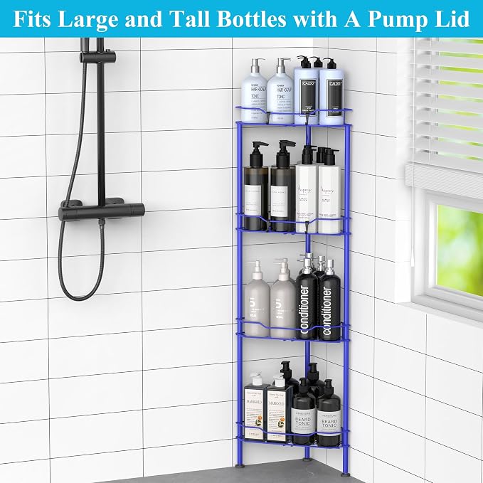 HuggieGems Metal Floor Standing Corner Shower Caddy, Dark Blue, 4 Tier - Image 4