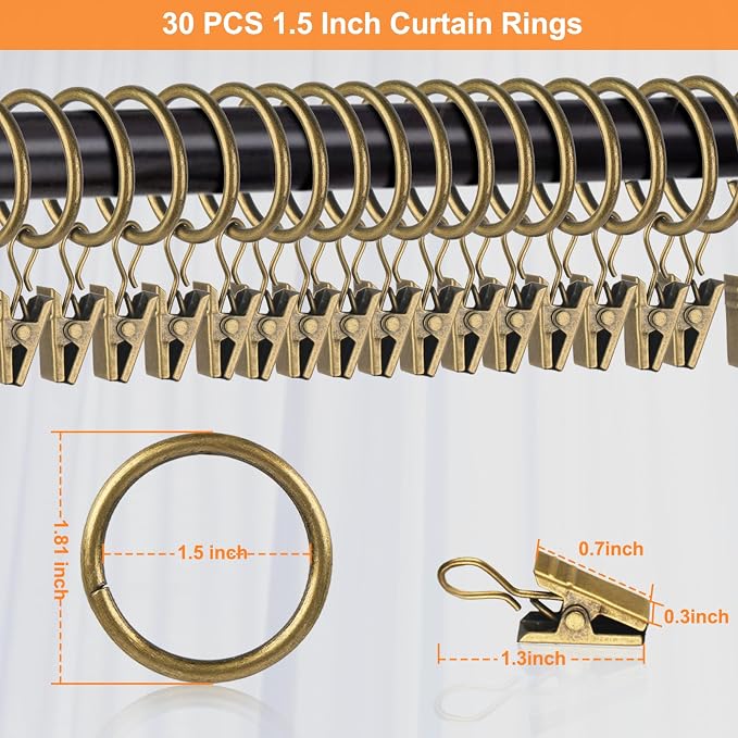 30 PCS Antique Brass Clips Curtain Hooks - Image 2