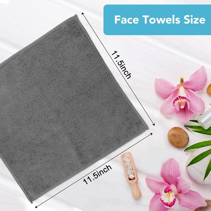 Orighty Washcloths, 5 Pack Microfiber Face Towels, 12x12 Inch Grey - Image 5