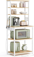 VASAGLE Bakers Rack with Power Outlet, 23.6 Inches Coffee Bar for Kitchen with Storage, 6-Tier Kitchen Shelves with 6 Hooks, Microwave Stand, Industrial, Golden Oak and Cloud White UKKS124Y03