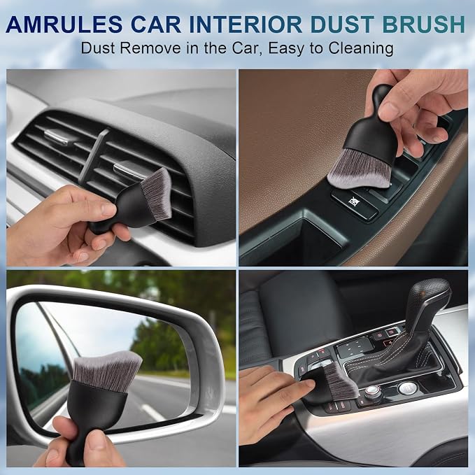 Amrules 2 Pcs Car Interior Detailing Brush Cleaning Tools, Dark Gray | Soft - Image 3