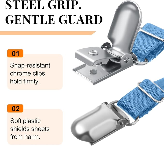 Boao 12 Pcs Bedsheet Strap Elastic Clip, Sky Blue, 4-8 Inch Length | Sturdy - Image 4